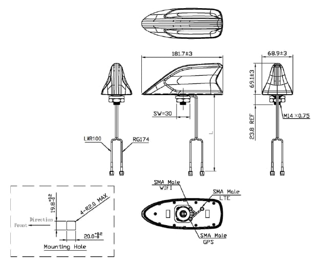 Abracon AECS1806C03Z Automotive-Grade Combo Antenna Abracon AECS1806C03Z Automotive-Grade Combo Antenna